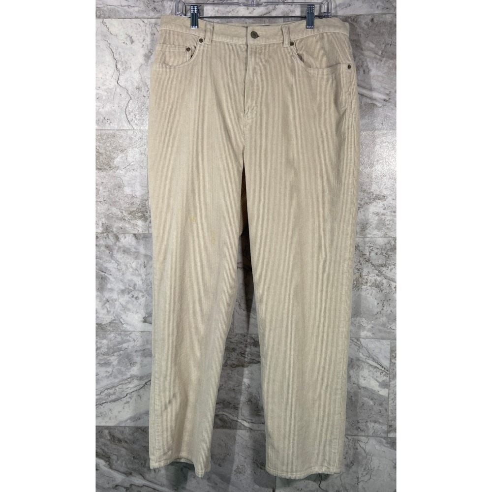 Lauren Ralph Lauren Beige Corduroy Pants Women's Size 16 Wide Leg Casual *FLAW